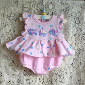 Vintage Little Me Baby Romper w/Colorful Embroidery, See Measurements For SIZE